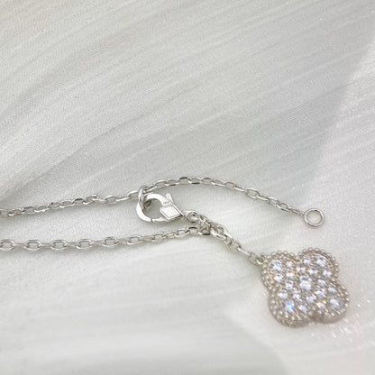 [Royal Jewelry]CLOVER 5 MOTIFS SILVER DIAMONDS NECKLACE