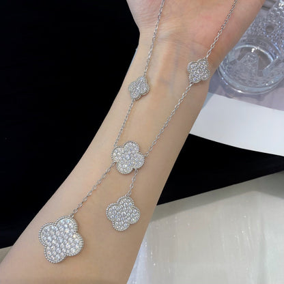 [Royal Jewelry]CLOVER 5 MOTIFS SILVER DIAMONDS NECKLACE