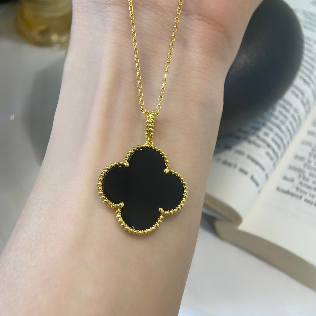 [Royal Jewelry]CLOVER 25MM NECKLACE GOLD ONYX