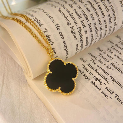 [Royal Jewelry]CLOVER 25MM NECKLACE GOLD ONYX