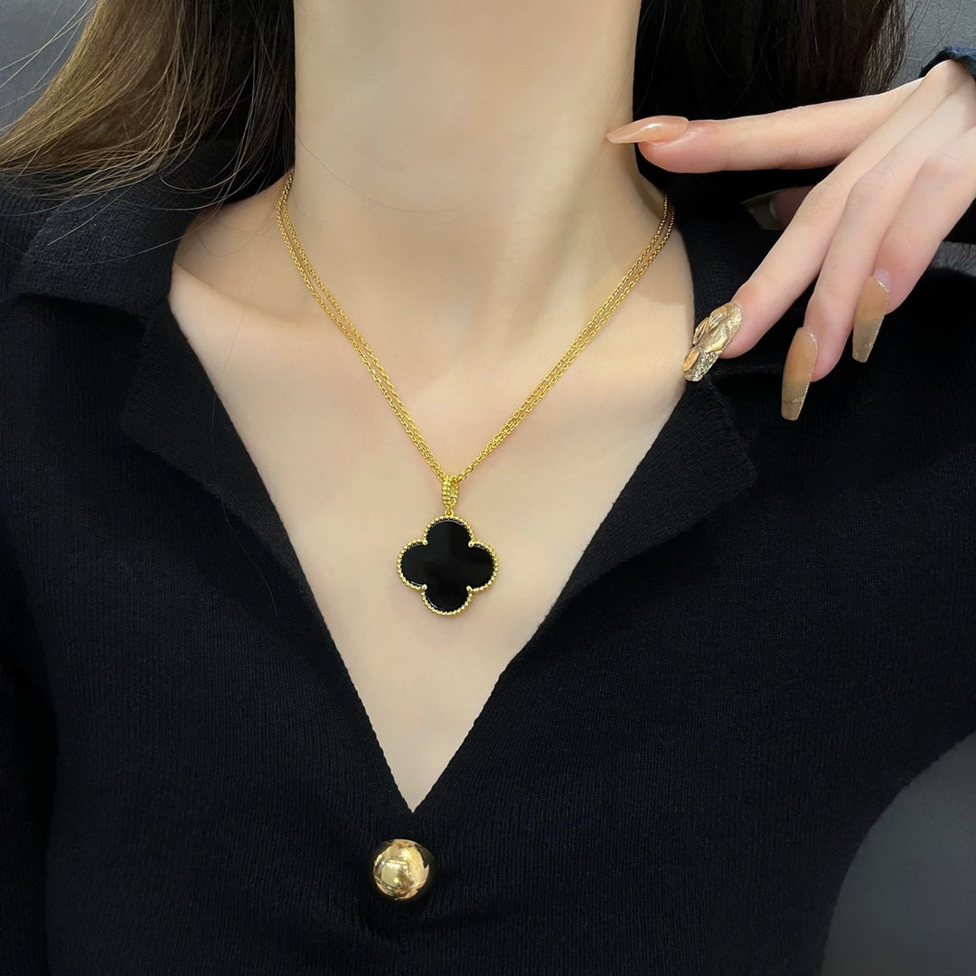 [Royal Jewelry]CLOVER 25MM NECKLACE GOLD ONYX