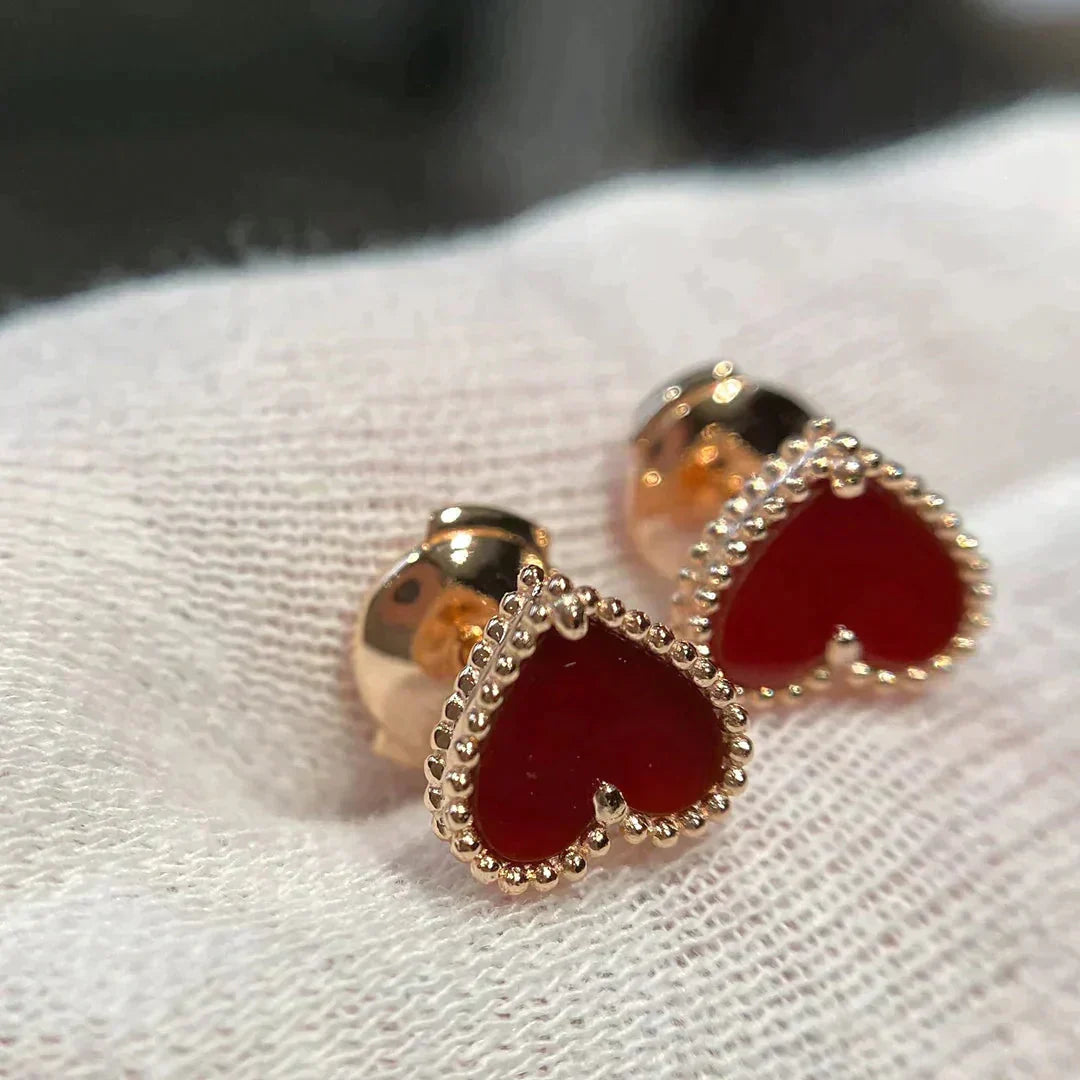 [Royal Jewelry]HEART CARNELIAN STUD EARRINGS