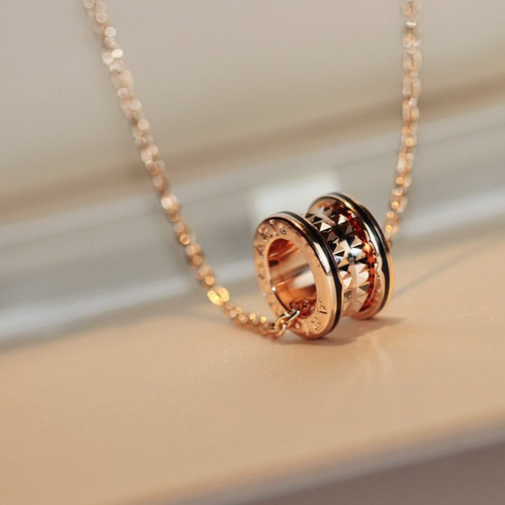 [Royal Jewelry]ZERO 1 ROCK PEDANT PINK GOLD BLACK NECKLACE