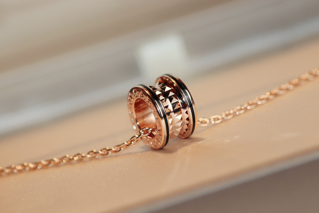[Royal Jewelry]ZERO 1 ROCK PEDANT PINK GOLD BLACK NECKLACE