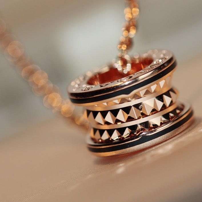 [Royal Jewelry]ZERO 1 ROCK PEDANT PINK GOLD BLACK NECKLACE
