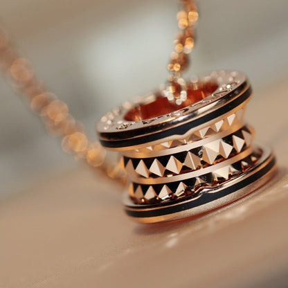 [Royal Jewelry]ZERO 1 ROCK PEDANT PINK GOLD BLACK NECKLACE