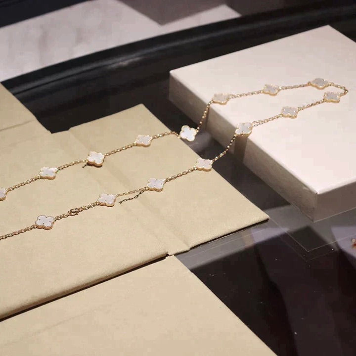 [Royal Jewelry]CLOVER 20 MOTIFS WHITE MOP NECKLACE