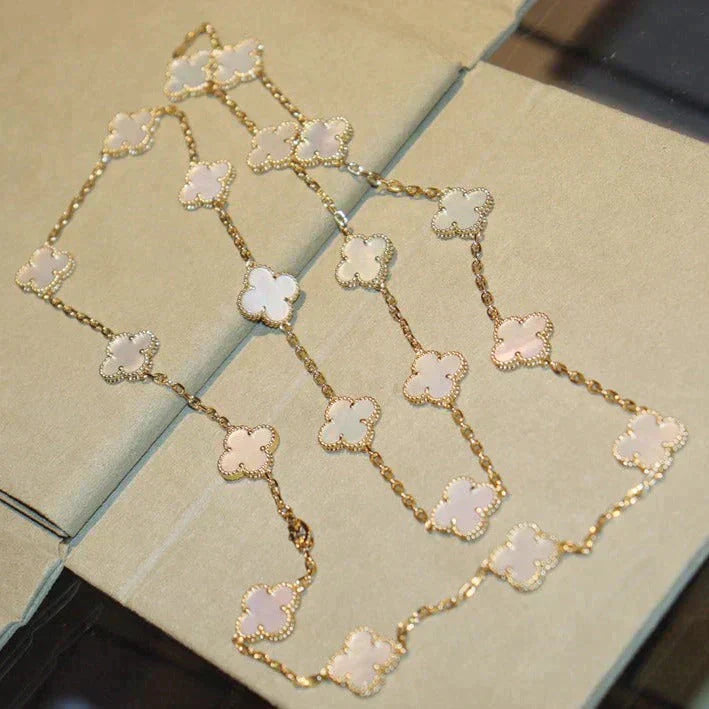[Royal Jewelry]CLOVER 20 MOTIFS WHITE MOP NECKLACE