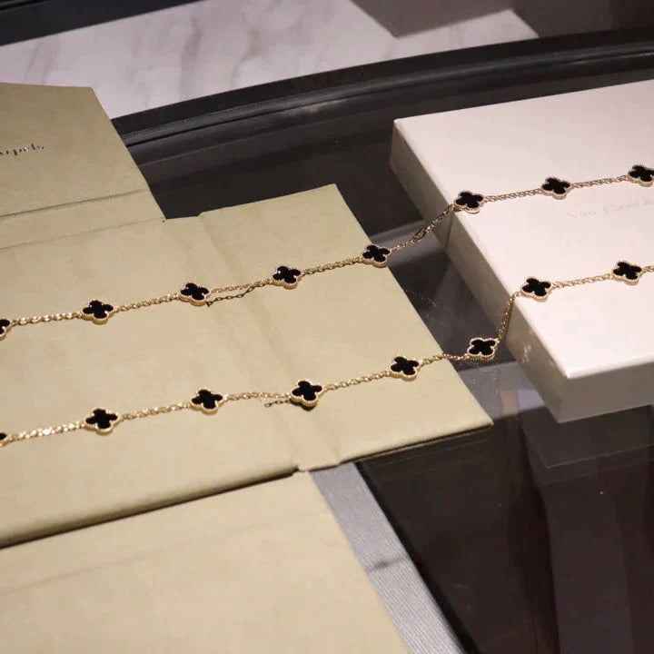 [Royal Jewelry]CLOVER 20 MOTIFS ONYX NECKLACE