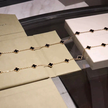 [Royal Jewelry]CLOVER 20 MOTIFS ONYX NECKLACE