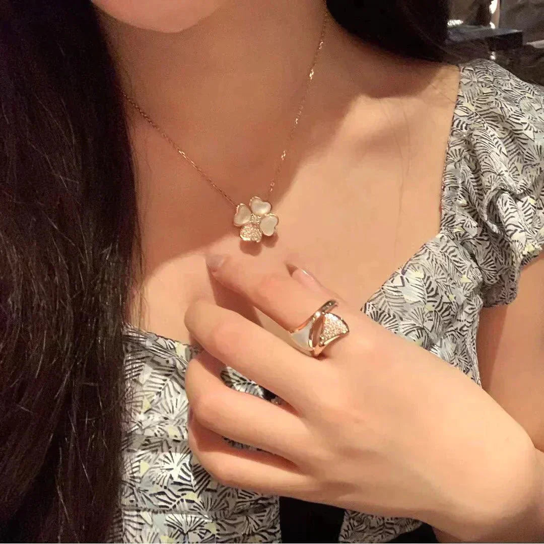 [Royal Jewelry]CLOVER MOP DIAMOND ROSE GOLD NECKLACE