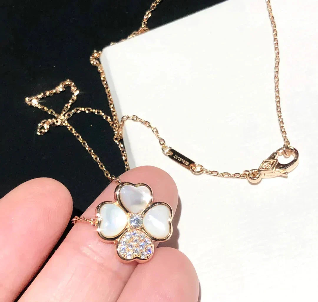 [Royal Jewelry]CLOVER MOP DIAMOND ROSE GOLD NECKLACE