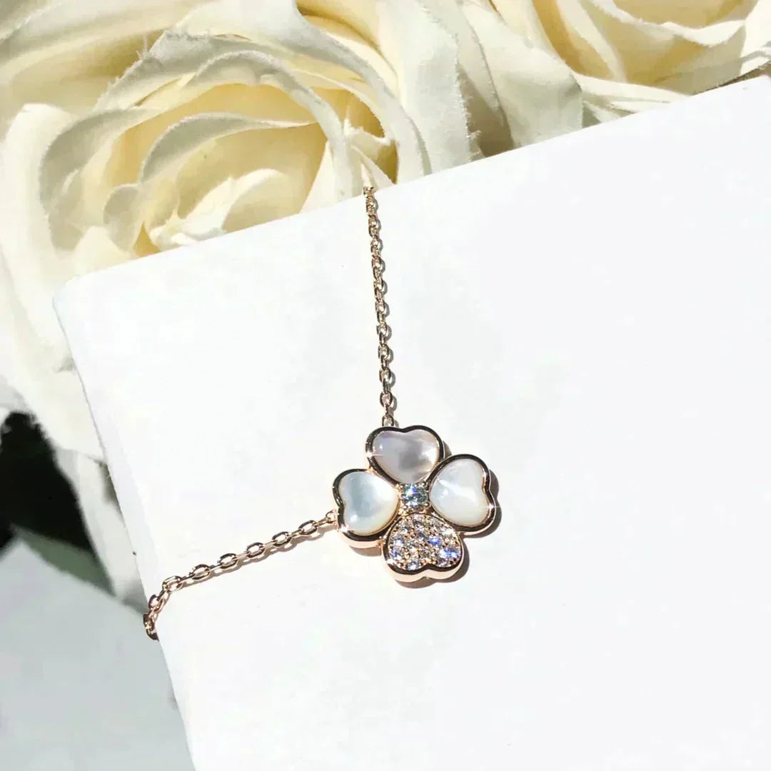 [Royal Jewelry]CLOVER MOP DIAMOND ROSE GOLD NECKLACE