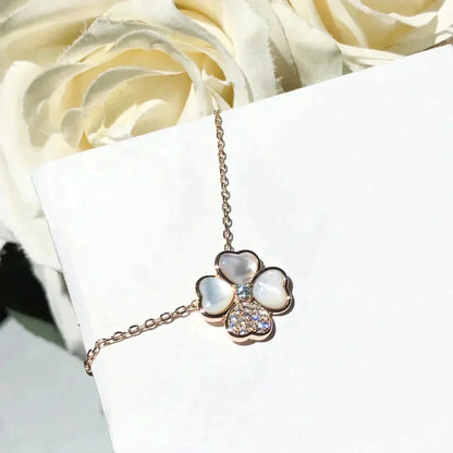 [Royal Jewelry]CLOVER MOP DIAMOND ROSE GOLD NECKLACE