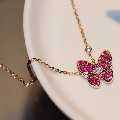 [Royal Jewelry]BUTTERFLY RED DIAMOND ROSE GOLD NECKLACE