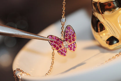 [Royal Jewelry]BUTTERFLY RED DIAMOND ROSE GOLD NECKLACE