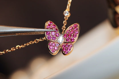 [Royal Jewelry]BUTTERFLY RED DIAMOND ROSE GOLD NECKLACE