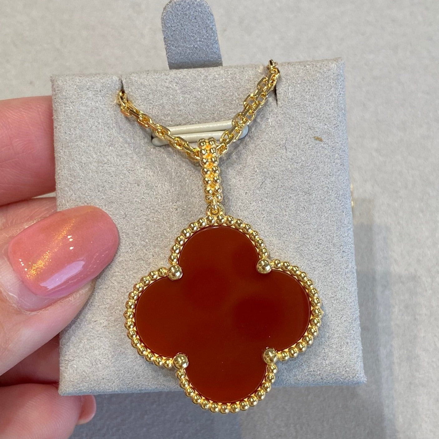 [Royal Jewelry]CLOVER 25MM NECKLACE GOLD CARNELIAN