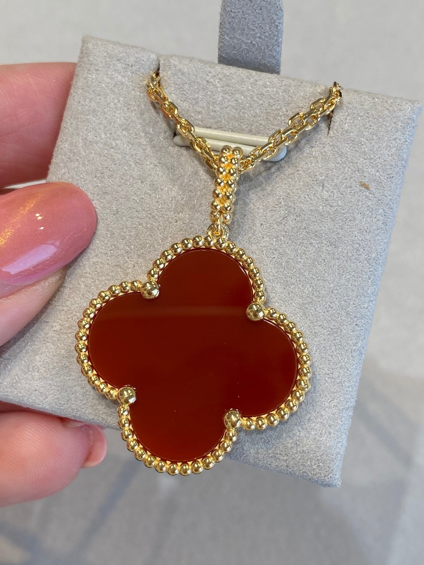 [Royal Jewelry]CLOVER 25MM NECKLACE GOLD CARNELIAN