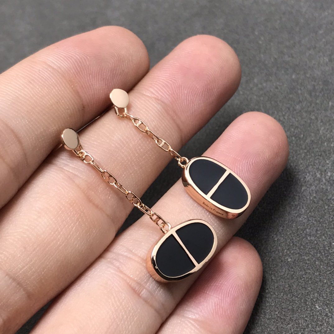 [Royal Jewelry]CHAINE VERSO BLACK CERAMIC SILVER EARRINGS
