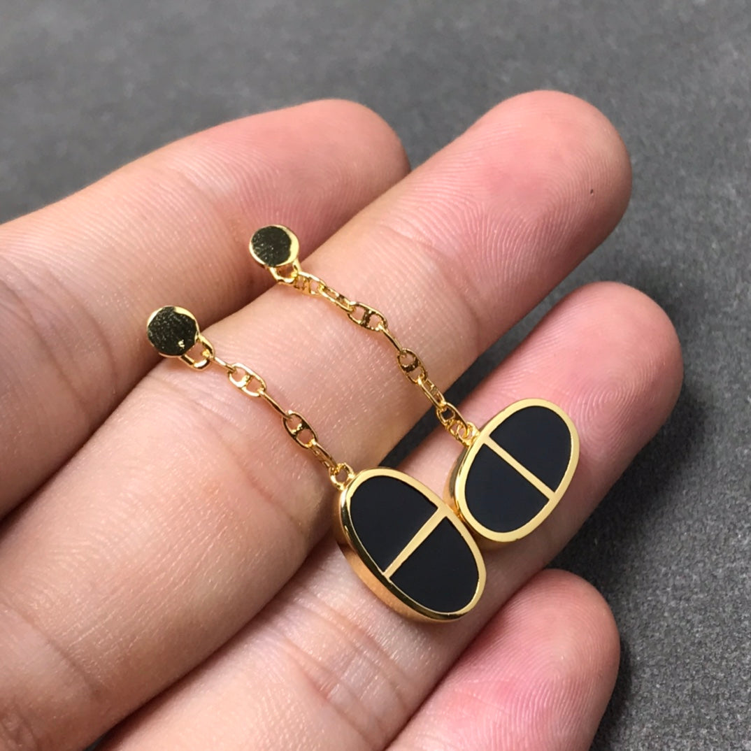 [Royal Jewelry]CHAINE VERSO BLACK CERAMIC SILVER EARRINGS