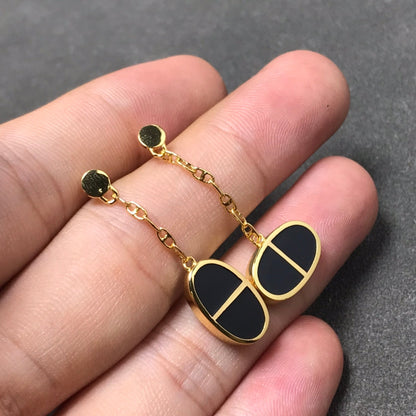 [Royal Jewelry]CHAINE VERSO BLACK CERAMIC SILVER EARRINGS