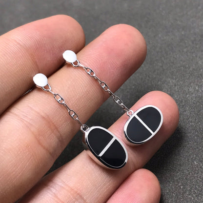 [Royal Jewelry]CHAINE VERSO BLACK CERAMIC SILVER EARRINGS