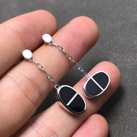 [Royal Jewelry]CHAINE VERSO BLACK CERAMIC SILVER EARRINGS