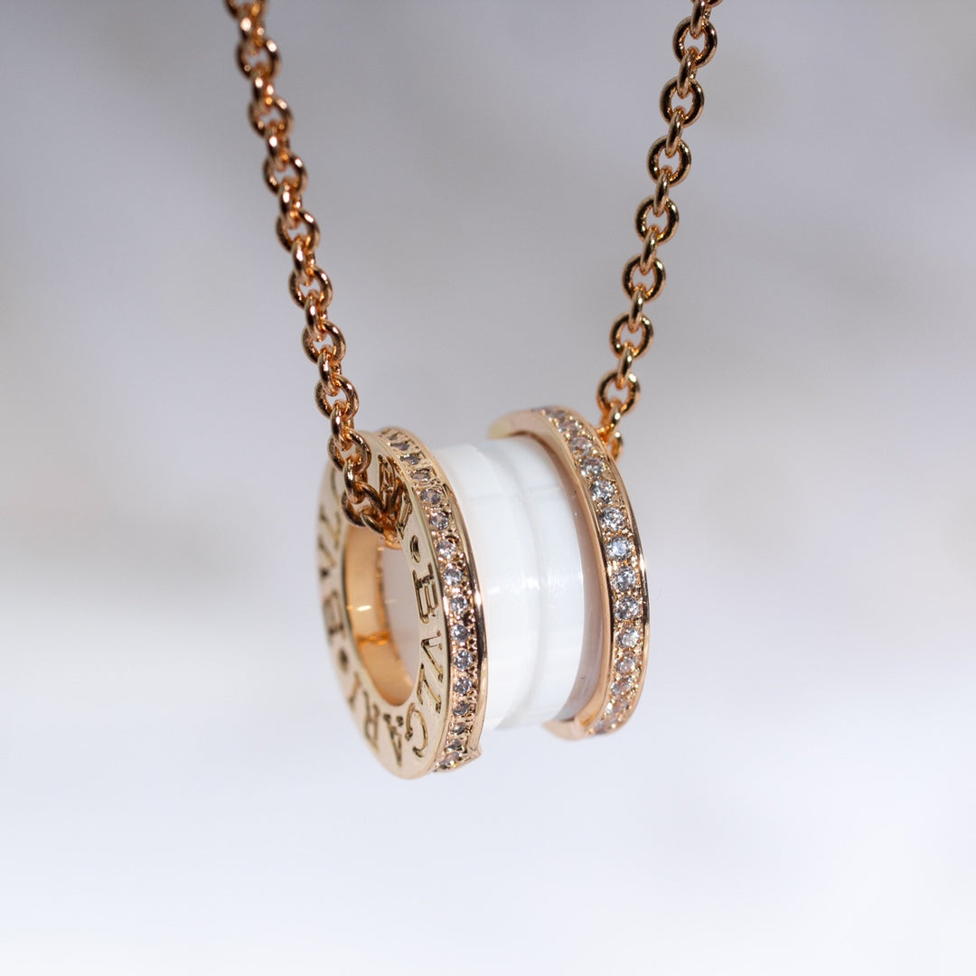 [Royal Jewelry]ZERO 1 WHITE CERAMIC PINK GOLD DIAMOND NECKLACE