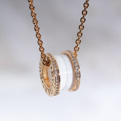 [Royal Jewelry]ZERO 1 WHITE CERAMIC PINK GOLD DIAMOND NECKLACE