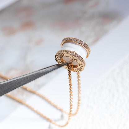 [Royal Jewelry]ZERO 1 WHITE CERAMIC PINK GOLD DIAMOND NECKLACE
