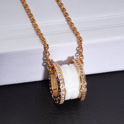 [Royal Jewelry]ZERO 1 WHITE CERAMIC PINK GOLD DIAMOND NECKLACE