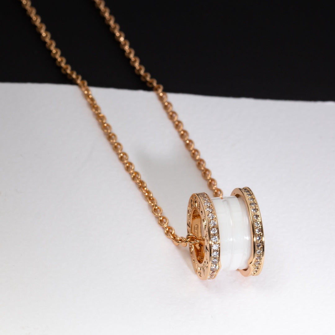 [Royal Jewelry]ZERO 1 WHITE CERAMIC PINK GOLD DIAMOND NECKLACE