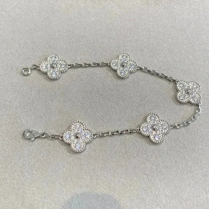 [Royal Jewelry]CLOVER 5 MOTIFS  DIAMOND BRACELET SILVER