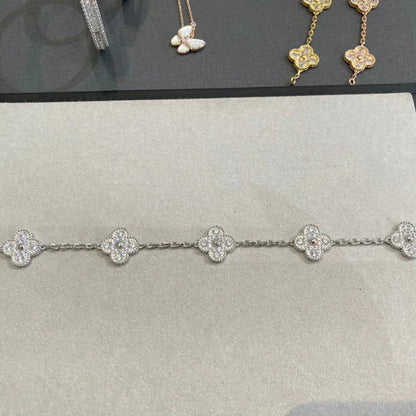 [Royal Jewelry]CLOVER 5 MOTIFS  DIAMOND BRACELET SILVER