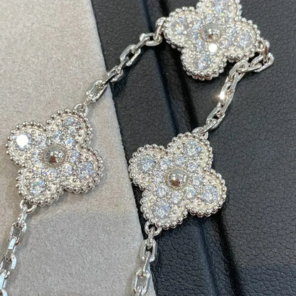 [Royal Jewelry]CLOVER 5 MOTIFS  DIAMOND BRACELET SILVER