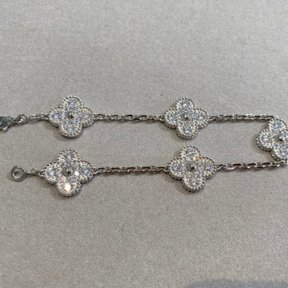 [Royal Jewelry]CLOVER 5 MOTIFS  DIAMOND BRACELET SILVER