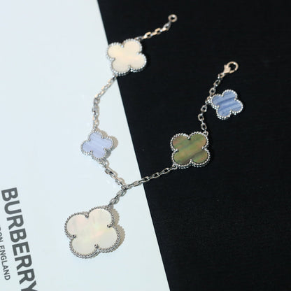 [Royal Jewelry]CLOVER BRACELET 5 MOTIFS MOP CHALCEDONY SILVER