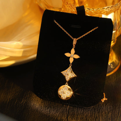 [Royal Jewelry]STAR AND SUN DIAMOND PINK GOLD NECKLACE