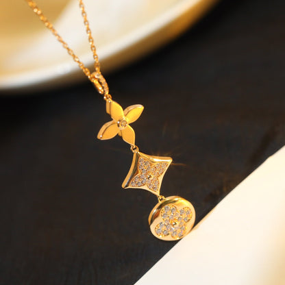 [Royal Jewelry]STAR AND SUN DIAMOND PINK GOLD NECKLACE
