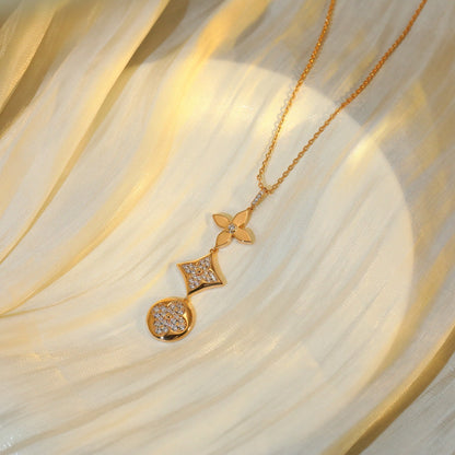[Royal Jewelry]STAR AND SUN DIAMOND PINK GOLD NECKLACE
