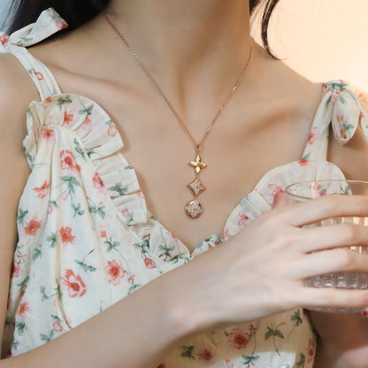 [Royal Jewelry]STAR AND SUN DIAMOND PINK GOLD NECKLACE