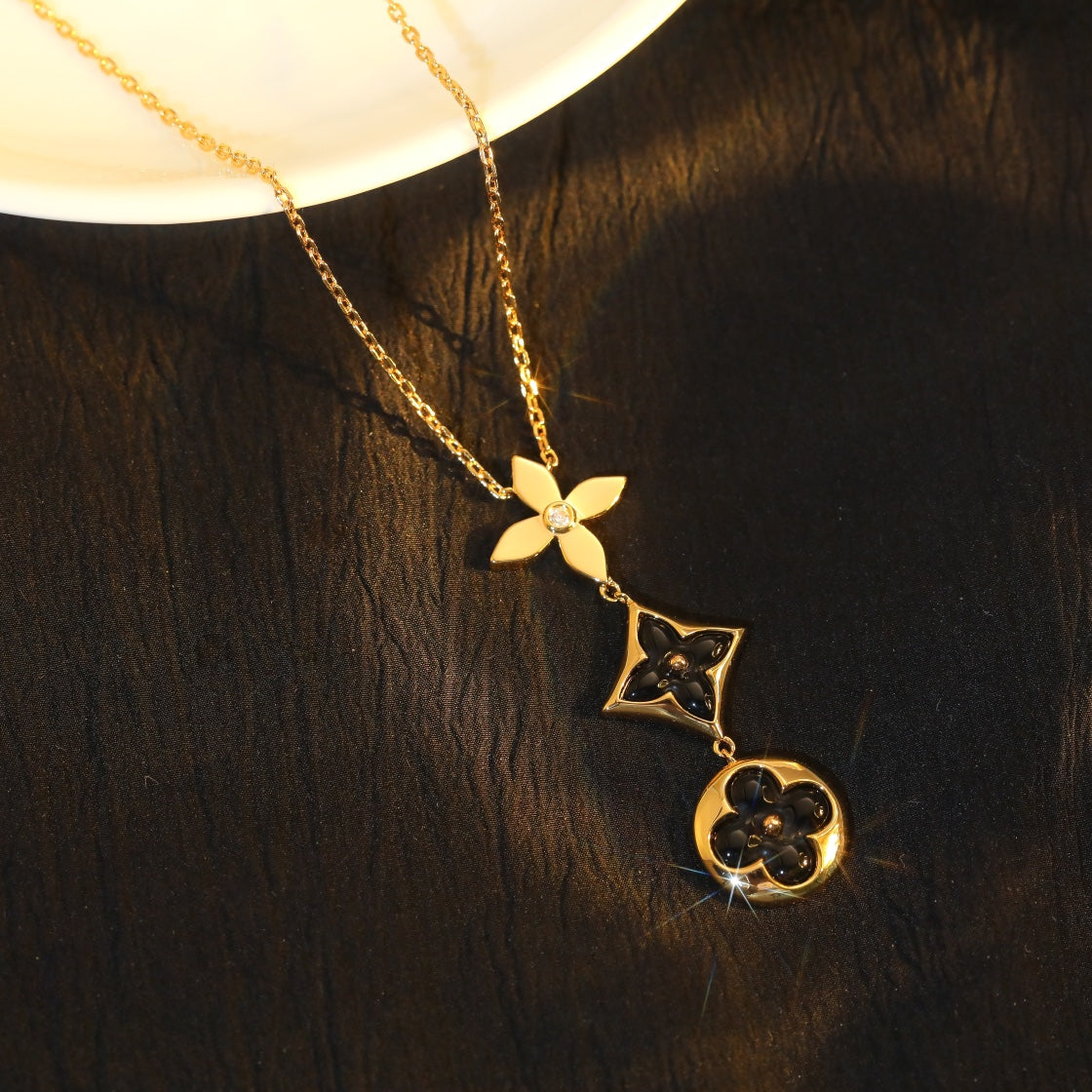 [Royal Jewelry]STAR AND SUN ONYX PINK GOLD NECKLACE