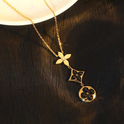 [Royal Jewelry]STAR AND SUN ONYX PINK GOLD NECKLACE