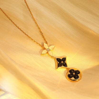 [Royal Jewelry]STAR AND SUN ONYX PINK GOLD NECKLACE