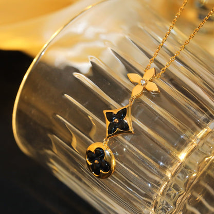 [Royal Jewelry]STAR AND SUN ONYX PINK GOLD NECKLACE