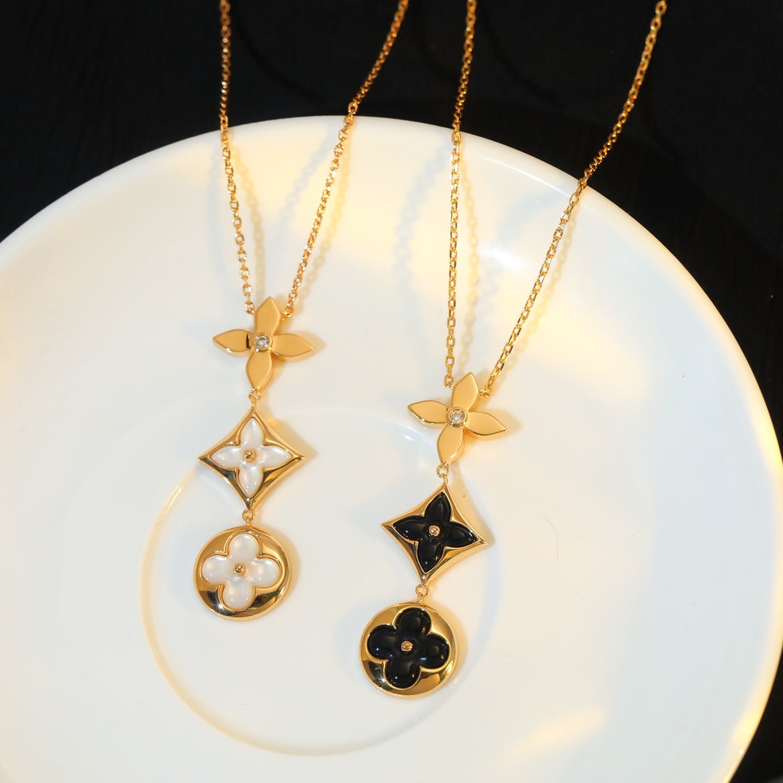[Royal Jewelry]STAR AND SUN ONYX PINK GOLD NECKLACE