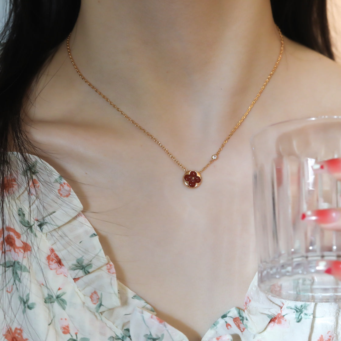 [Royal Jewelry]SUN PEDANT PINK GOLD 1 DIAMOND NECKLACE