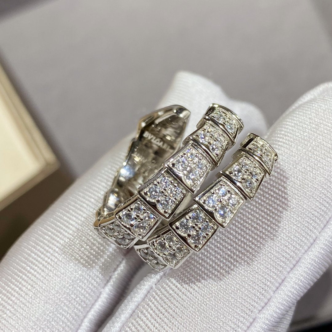 [Royal Jewelry]SERPENTI DOUBLE RING SILVER DIAMOND PAVED