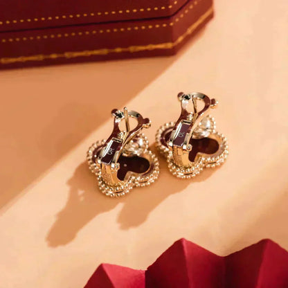 [Royal Jewelry]CLOVER MEDIUM 1 MOTIFS CARNELIAN  EARRINGS